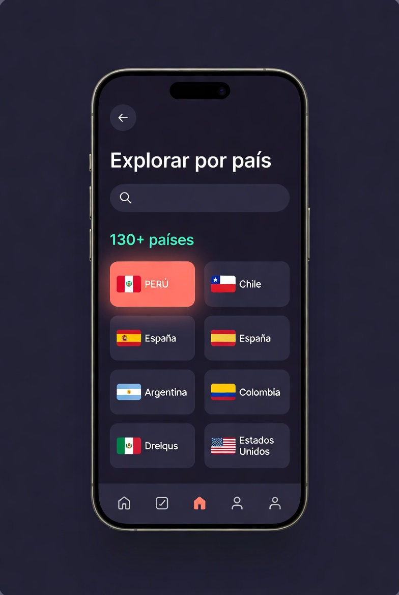 Exploration des chaînes par pays avec les drapeaux de la France, de la Belgique, de l’Espagne et d’autres